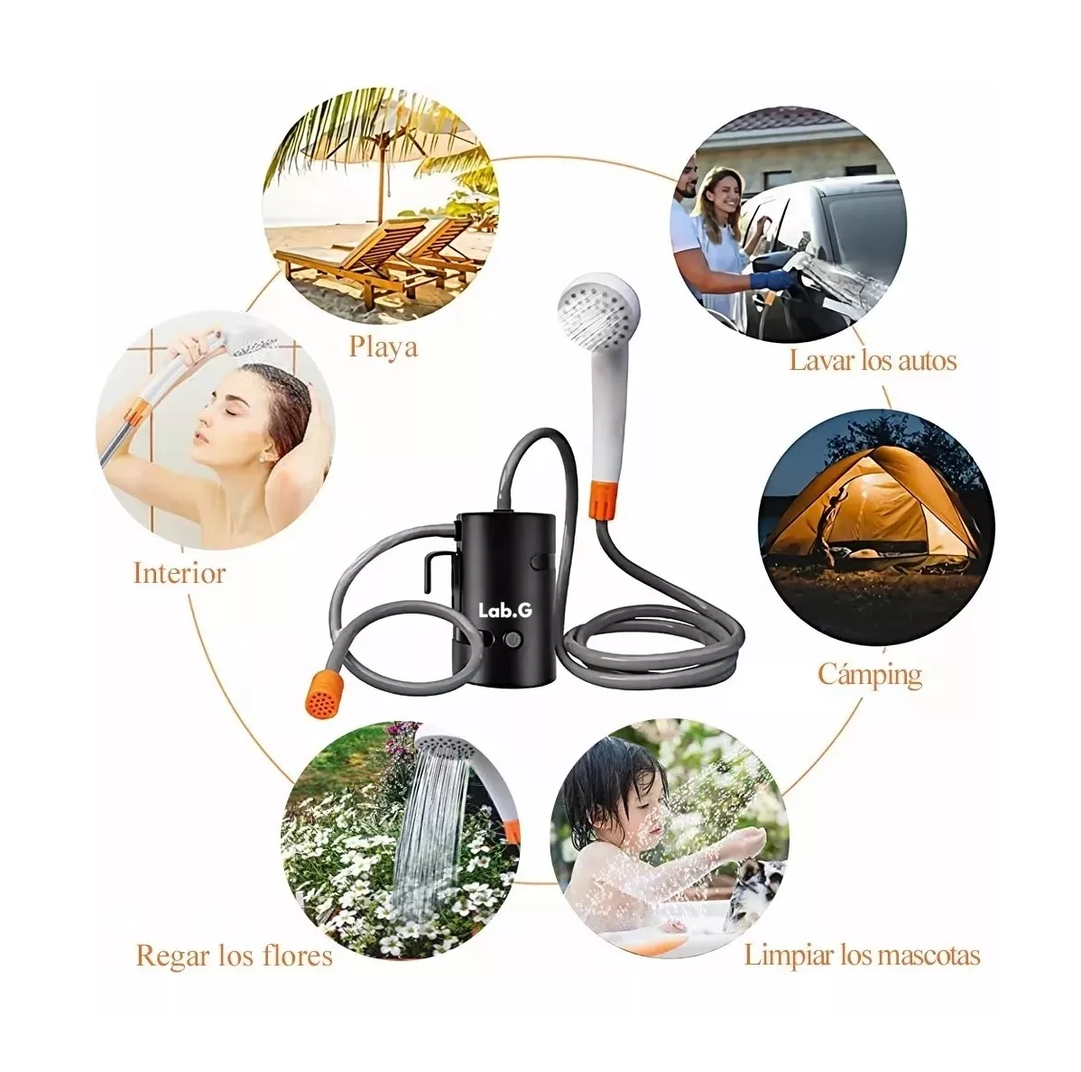 Foto 4 pulgar | Ducha Portátil Eléctrica Recargable Con Bomba Lab.g Para Camping Negro/blanco/naranja