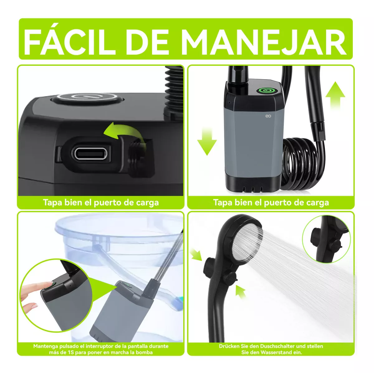 Foto 3 pulgar | Ducha Portátil Color Negro Para Camping Eo Safe Imports Esi-18753 Negro