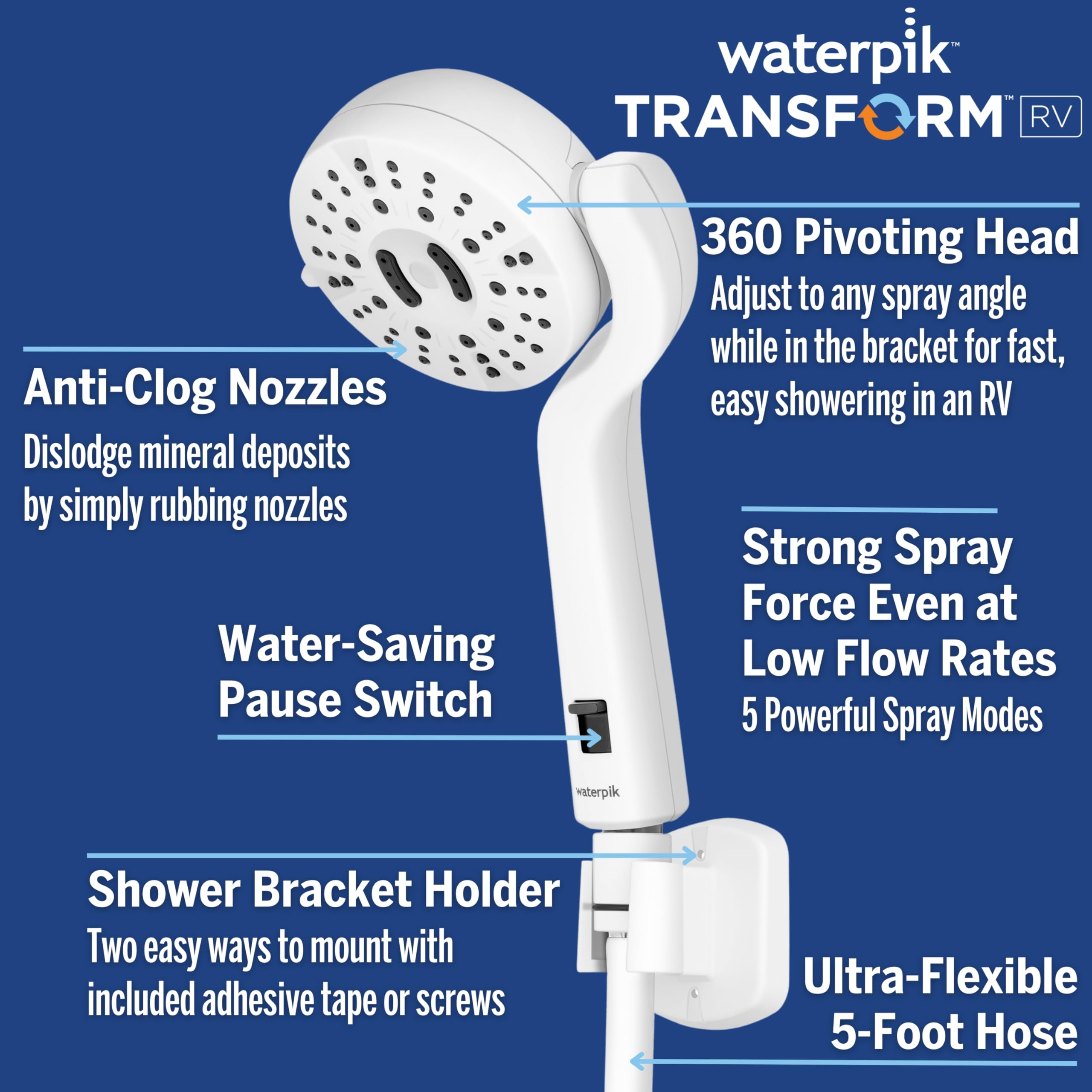 Foto 3 | Alcachofa De Ducha Waterpik Transform Pivoting Rv Con Manguera Blanca - Venta Internacional.