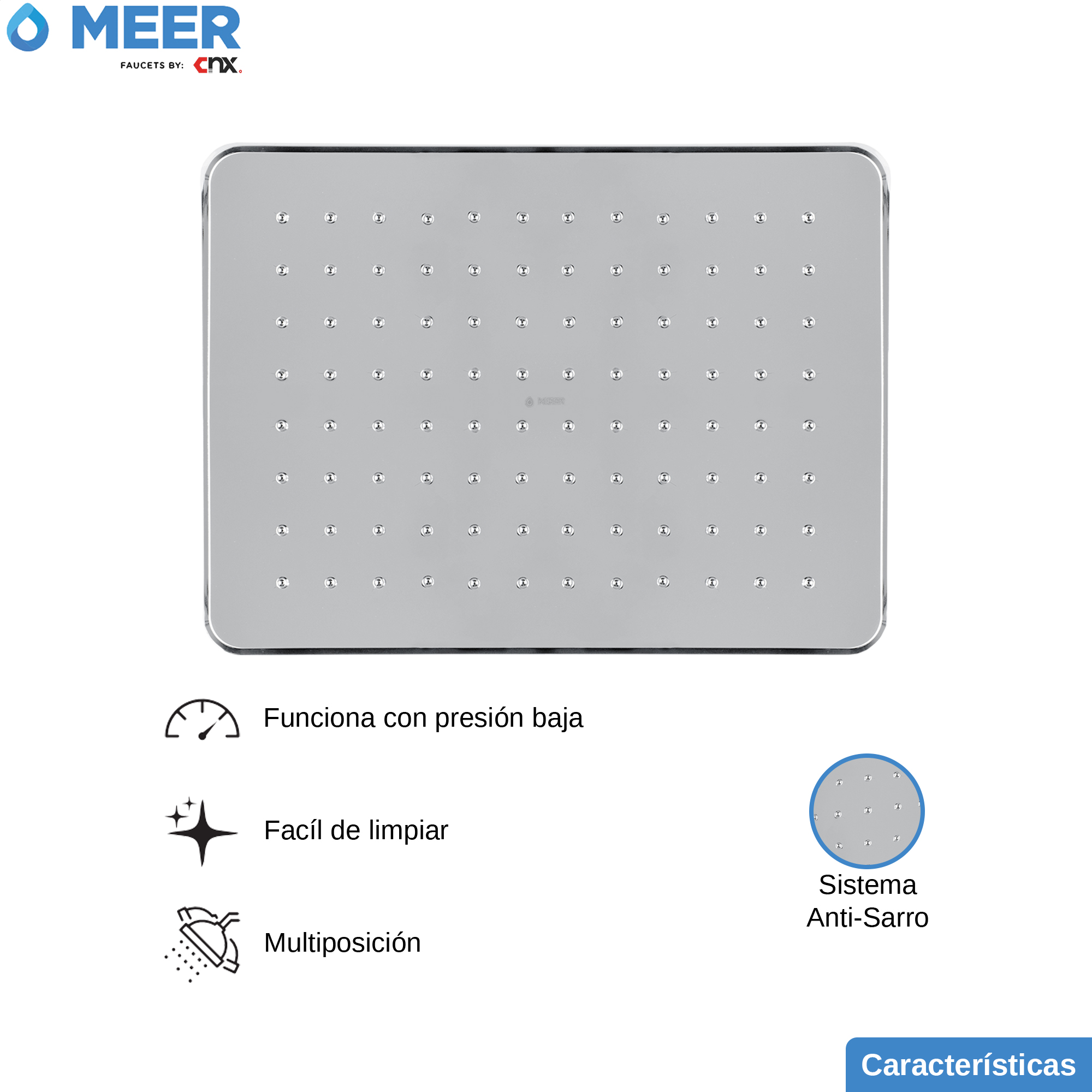 Foto 3 pulgar | Regadera Rectangular Meer-cnx Multi Posición Cromada para Baño