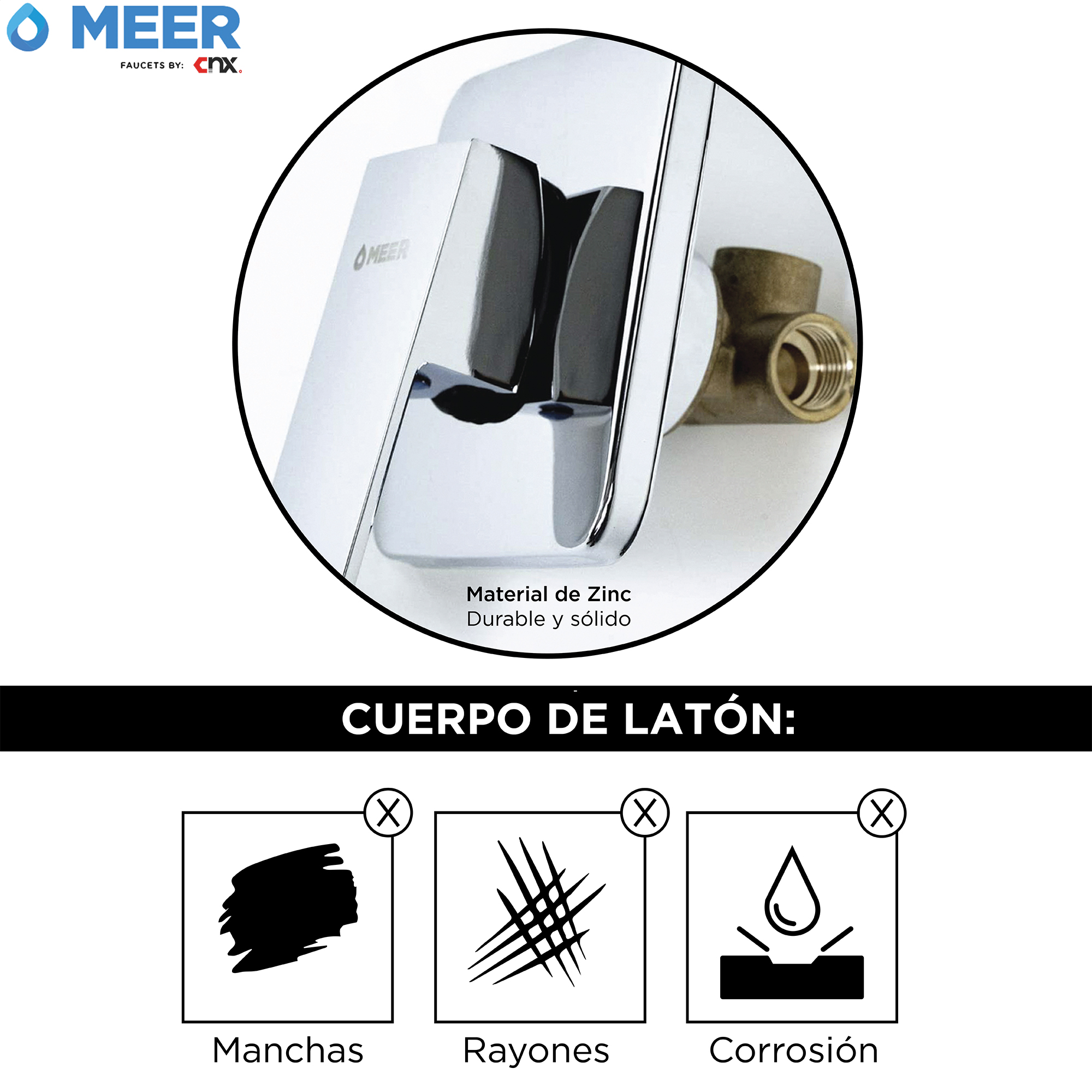 Foto 5 pulgar | Meer Faucets By Cnx | Juego De Regadera De Acero Inoxidable Con Mezcladora Monomando Y Toallero, Incluye Tubo Para Re