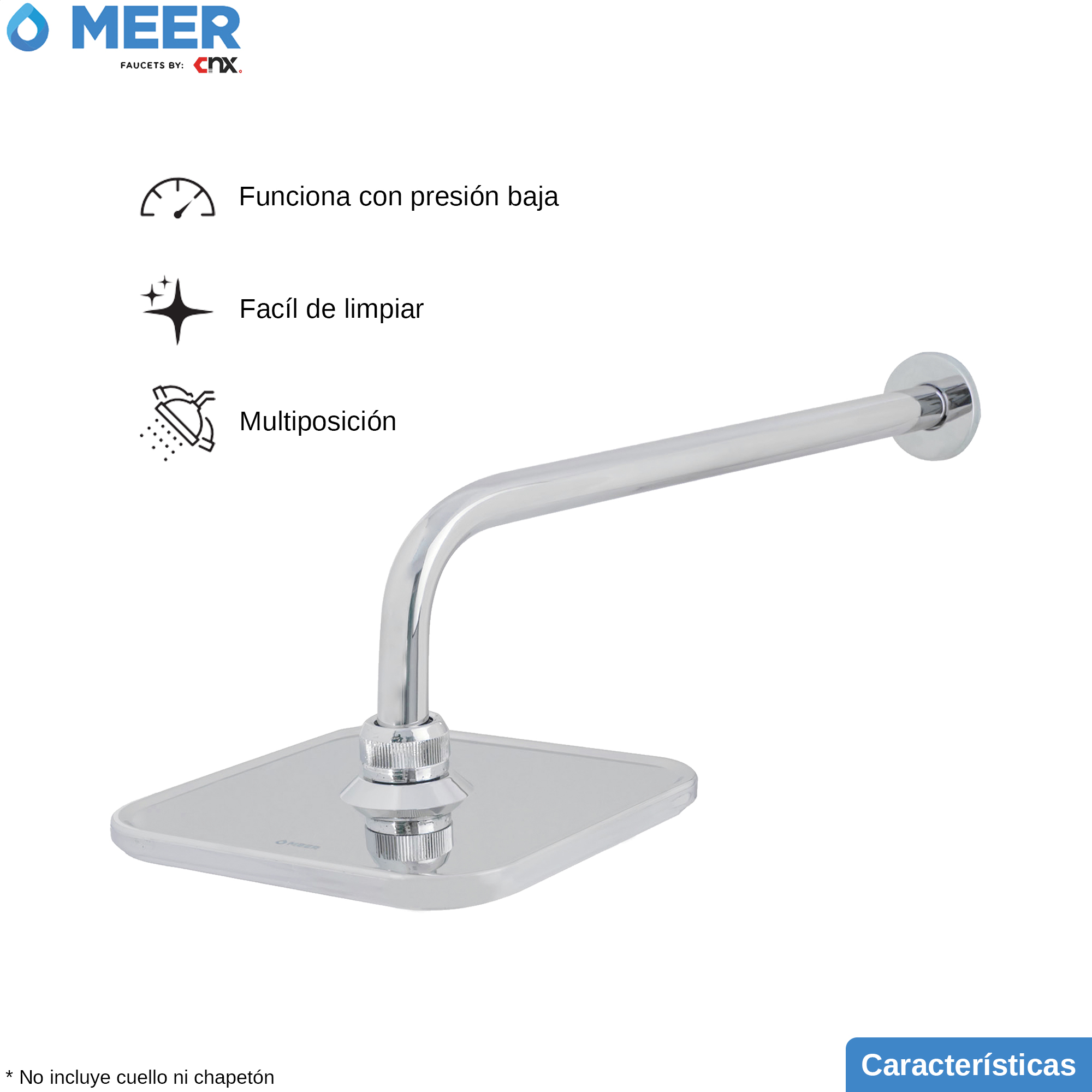 Foto 4 pulgar | Cabezal de Ducha de Lluvi Meer Faucets By CNS Cuadrada de ABS Cromado 20 cm x 20 cm 8''