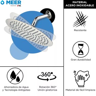 Foto 3 | Regadera Redonda de Acero Inoxidable Satinado de 20 cm de Meer Faucets by CNX