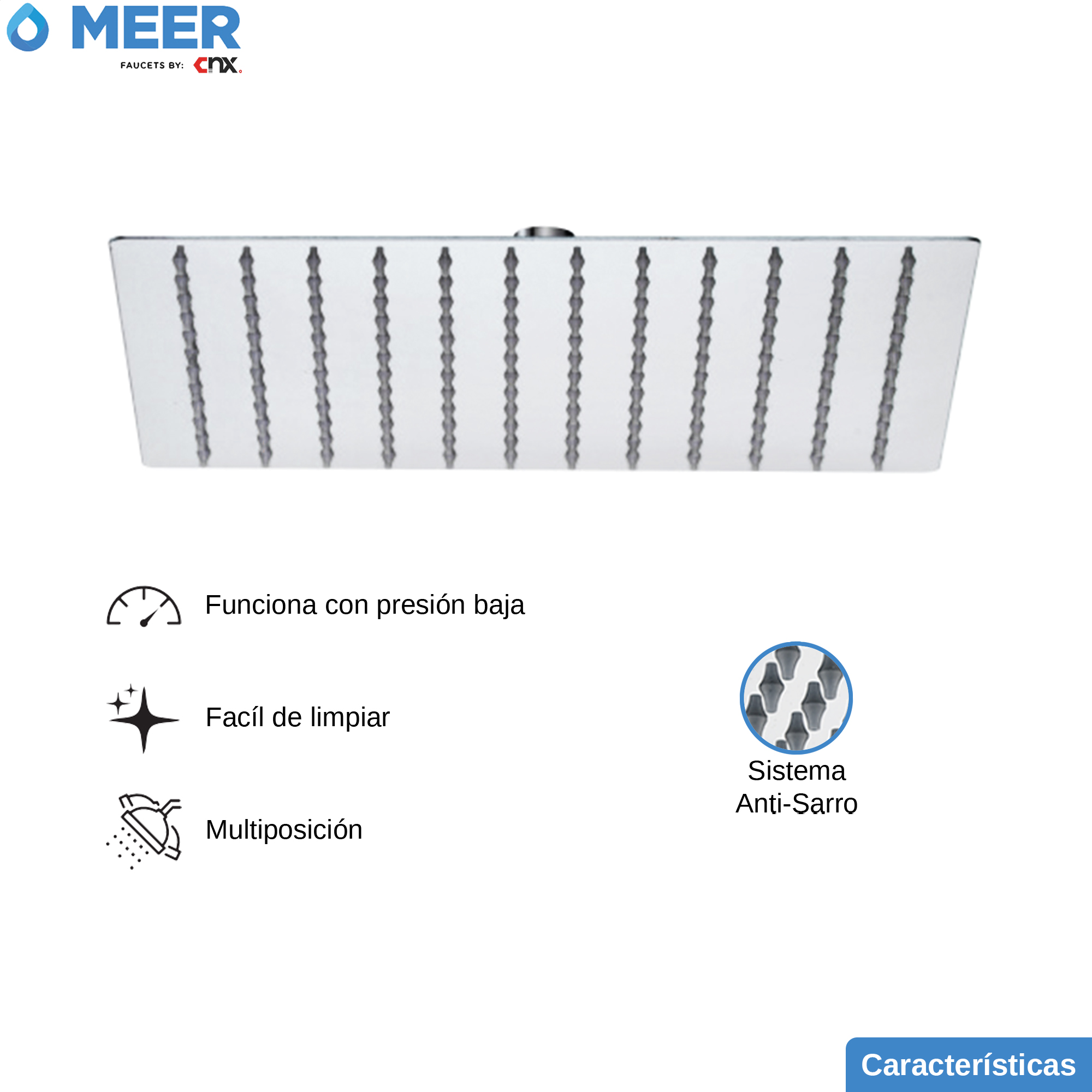 Foto 4 pulgar | Meer Faucets  By Cnx | Regadera Cuadrada de 20 Cm Cabezal de Ducha Acero Inoxidable Satinado