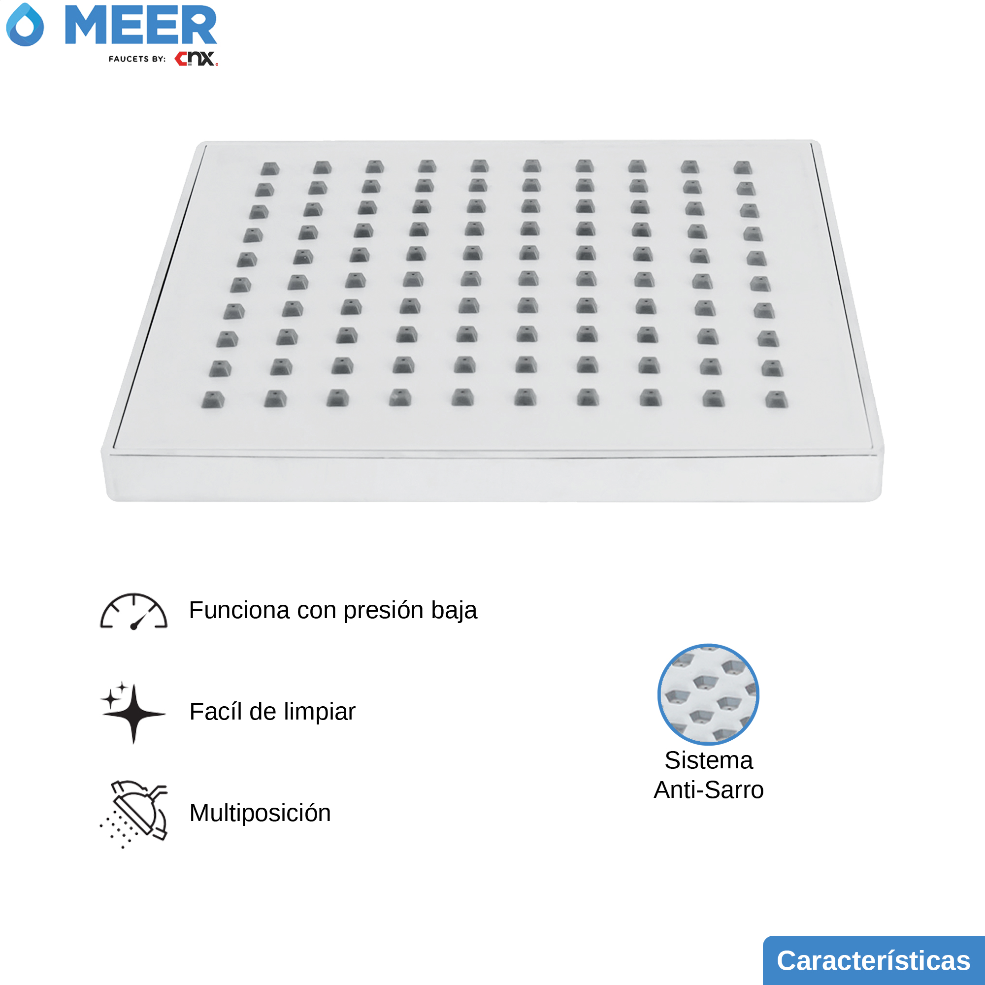 Foto 4 | Regadera Cuadrada Meer Faucets  By Cnx de 20 cm de ABS Cromado Multiposición Anti-sarro y Funciona con Presión Baja