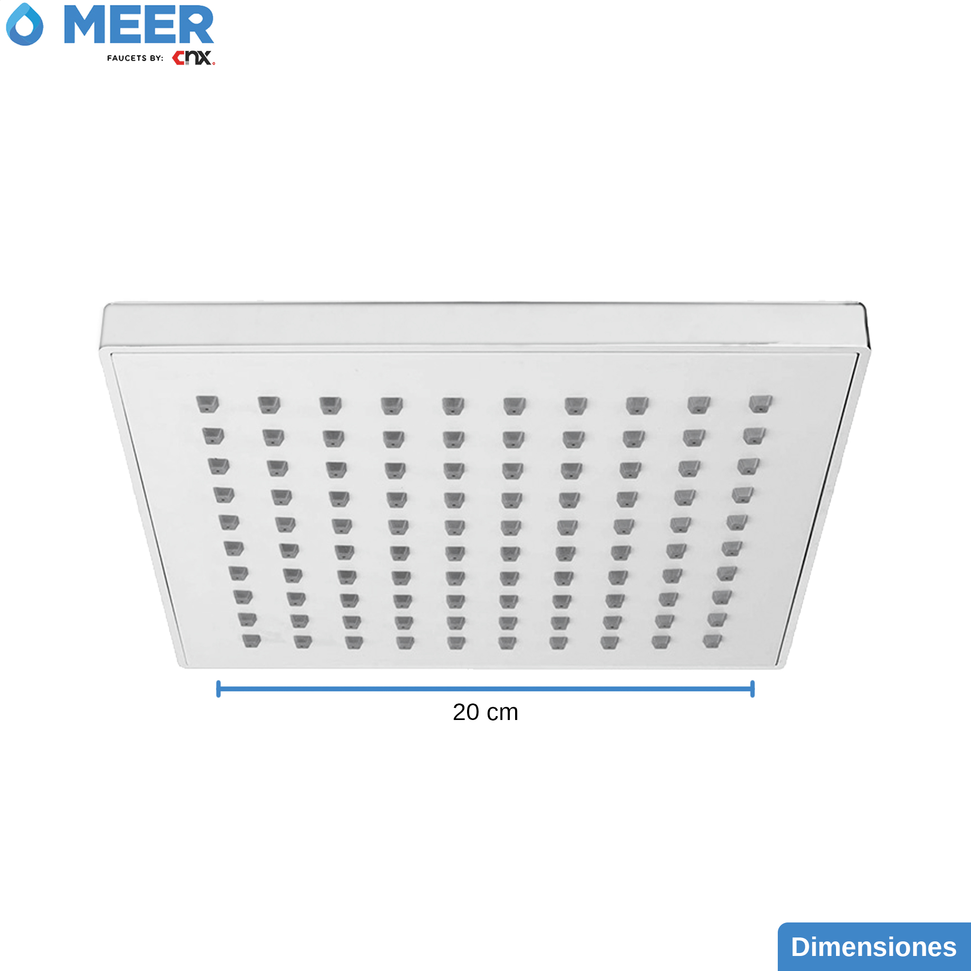 Foto 5 | Regadera Cuadrada Meer Faucets  By Cnx de 20 cm de ABS Cromado Multiposición Anti-sarro y Funciona con Presión Baja