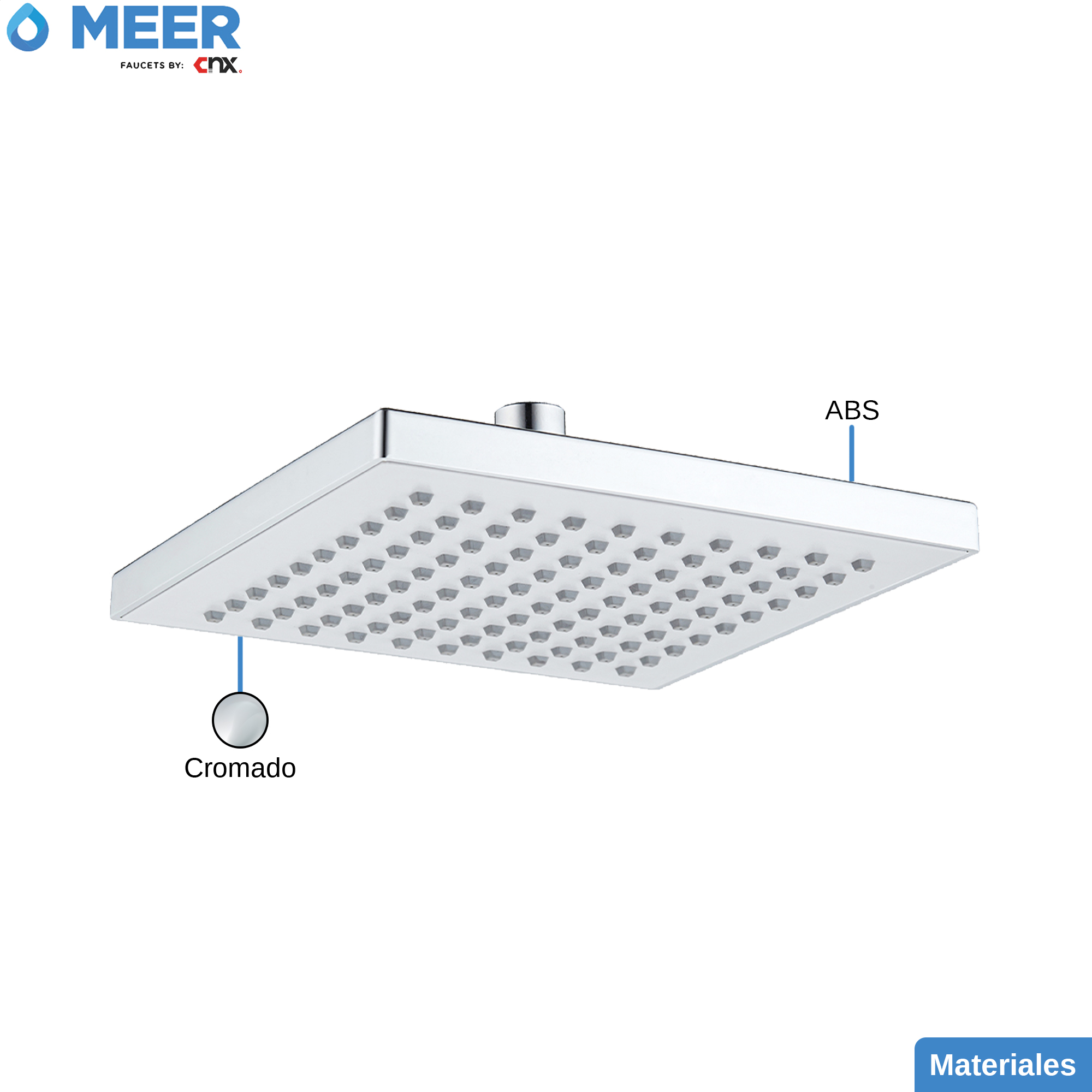 Foto 7 pulgar | Regadera Cuadrada Meer Faucets  By Cnx de 20 cm de ABS Cromado Multiposición Anti-sarro y Funciona con Presión Baja