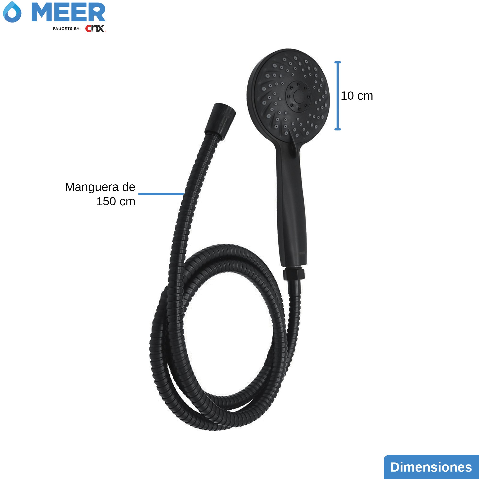 Foto 5 pulgar | Regadera de Mano MEER de 10 cm con Manguera de 150 cm y 3 Funciones de Chorro en ABS Negro Mate