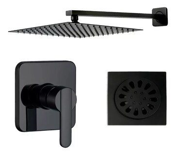 Foto 1 | Kit De Regadera Cuadrada 8 Pulg. Con Brazo De 30 Cm, Mezcladora Monomando Y Resumidero Negro Mate