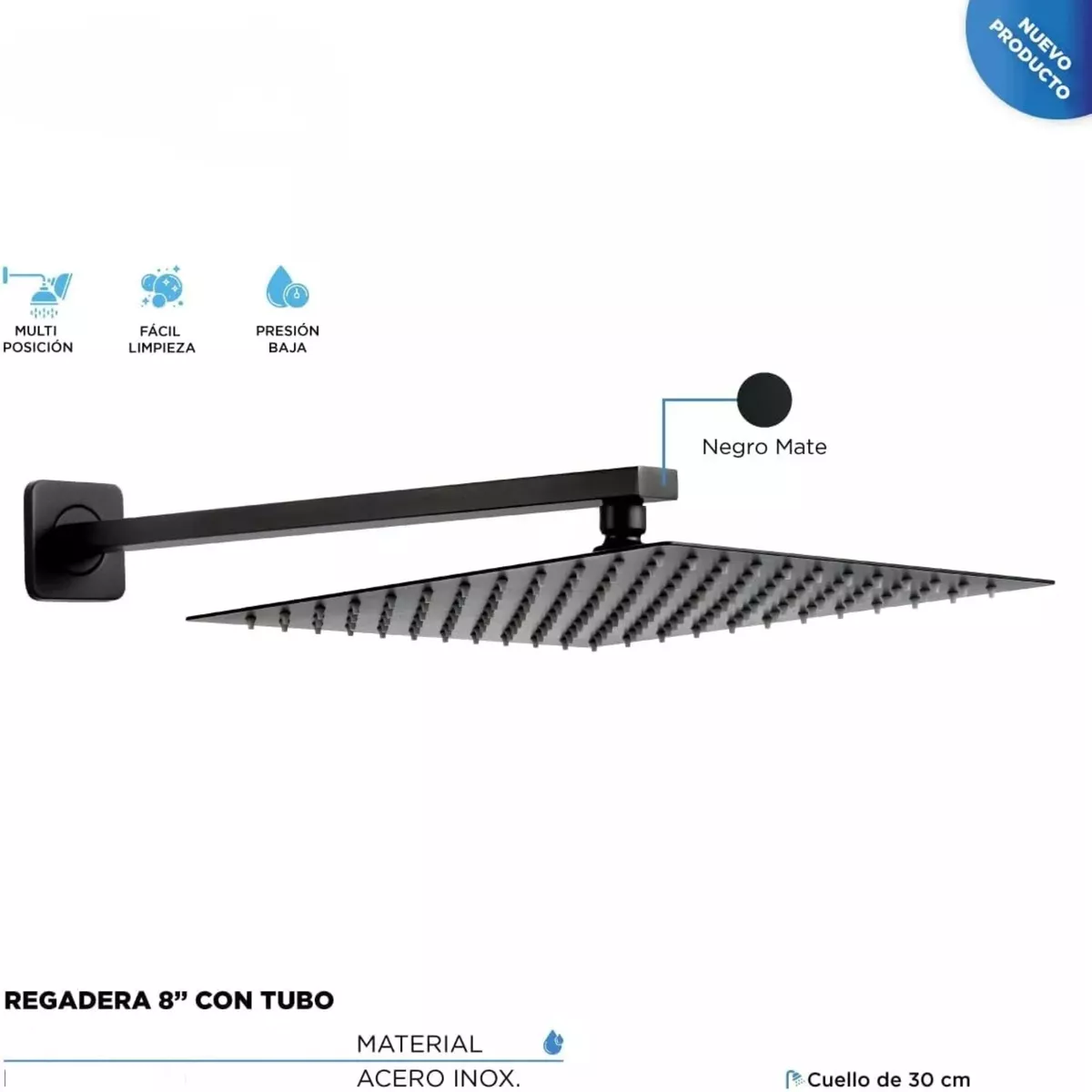 Foto 3 | Kit De Regadera Cuadrada 8 Pulg. Con Brazo De 30 Cm, Mezcladora Monomando Y Resumidero Negro Mate
