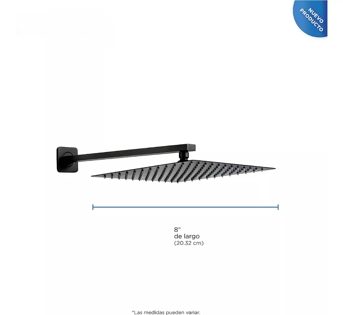 Foto 5 | Kit De Regadera Cuadrada 8 Pulg. Con Brazo De 30 Cm, Mezcladora Monomando Y Resumidero Negro Mate