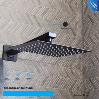 Foto 8 | Kit De Regadera Cuadrada 8 Pulg. Con Brazo De 30 Cm, Mezcladora Monomando Y Resumidero Negro Mate