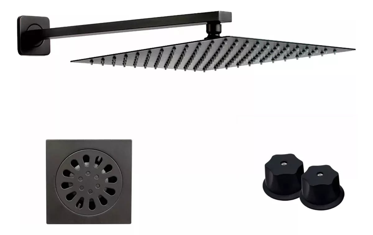 Regadera Cuadrada Negra 8'' Con Tubo Cuadrado, Resumidero Y Manerales $999