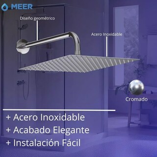 Foto 5 | Regadera Cuadrada De 16 Pulgadas (40.64 Cm X 40.64 Cm) Xxl, Fabricada En Acero Inoxidable, Brazo De 40 Cm, Sensac