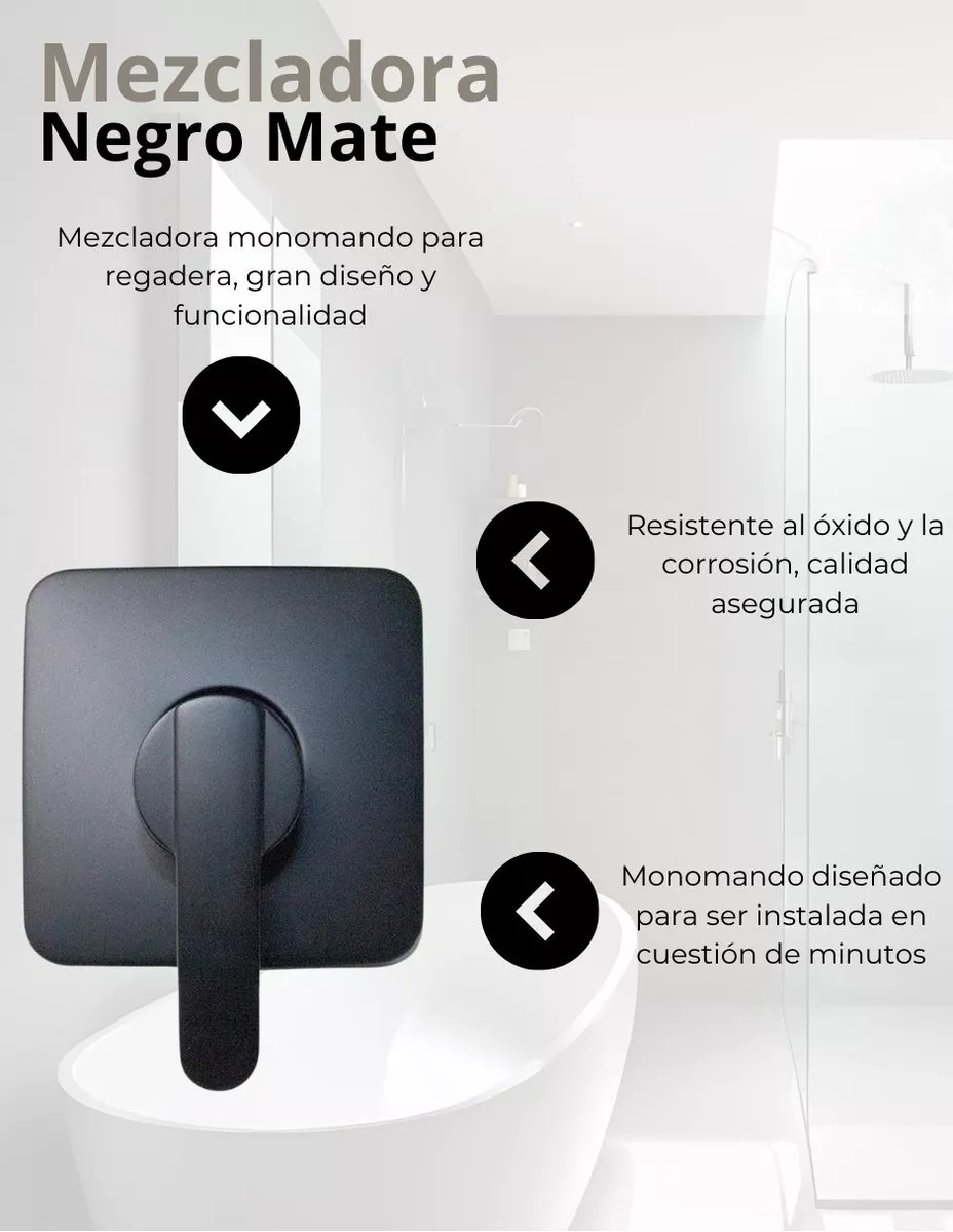 Foto 7 pulgar | Regadera Cuadrada Xl 16 Pulgadas, Incl. Monomando Y Resumidero, Negro Mate, Acero Inox, Zinc, Latón
