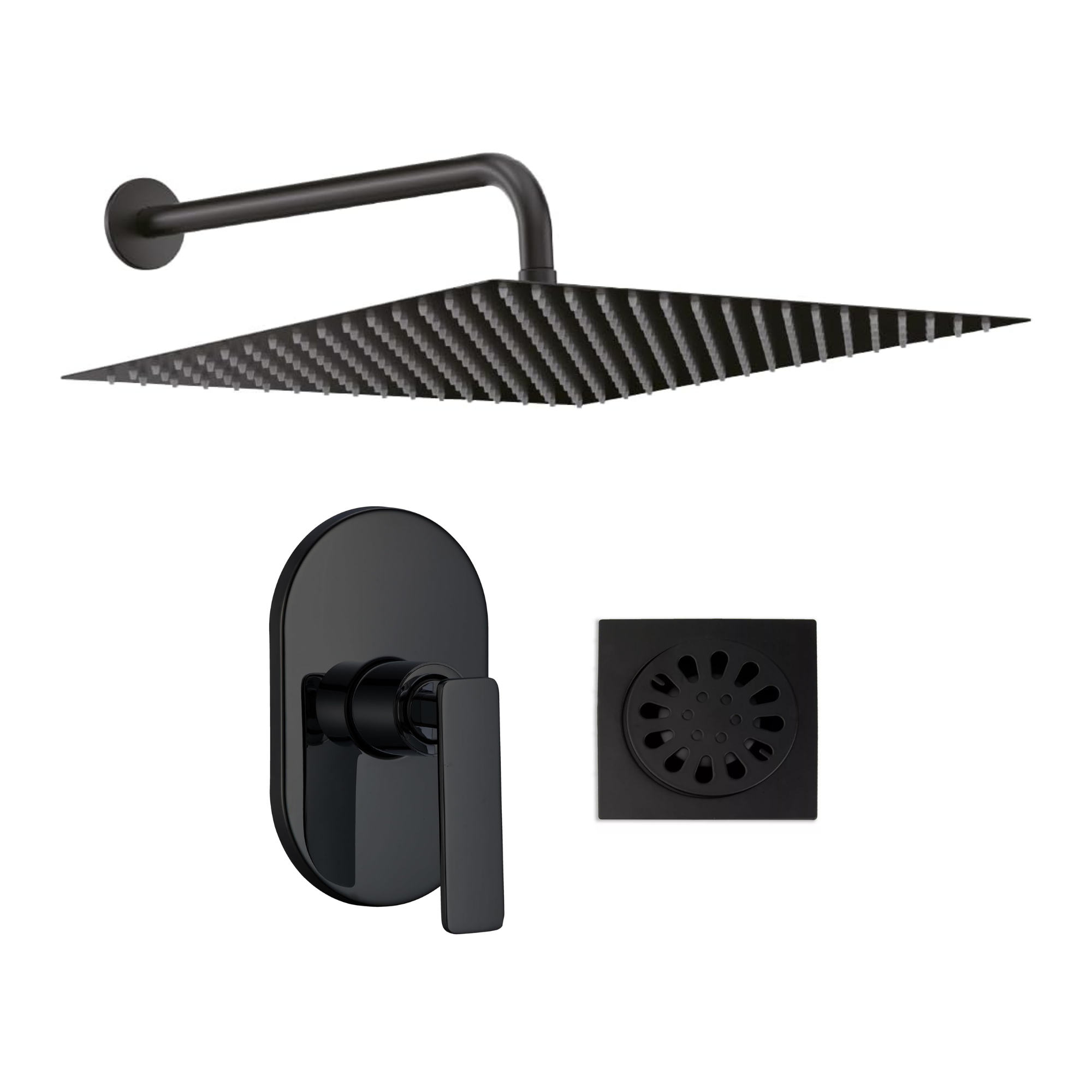 Kit De Regadera Cuadrada Xl 16 Pulgadas, Monomando Y Resumidero, Acero Inoxidable