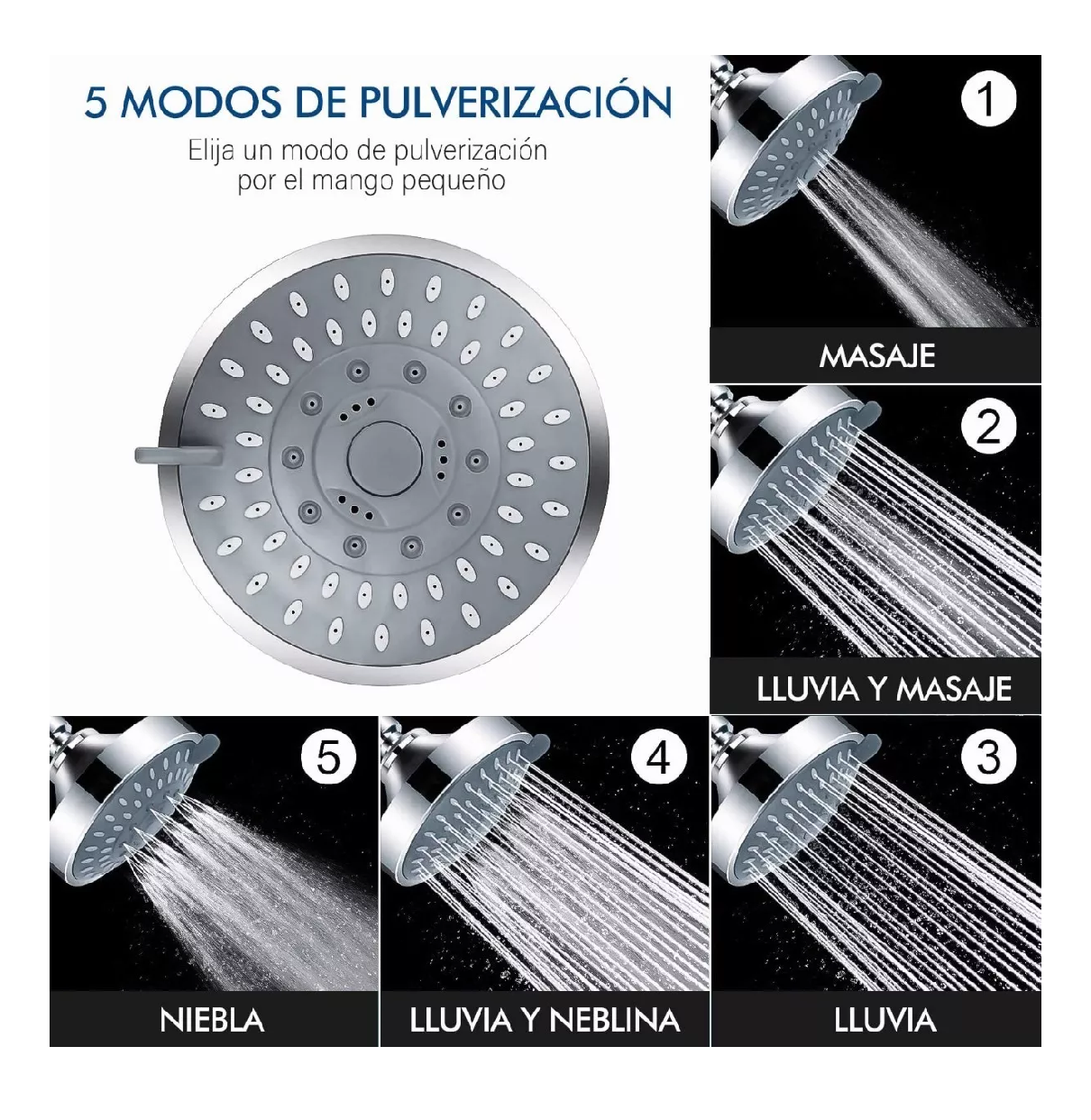 Foto 2 | Cabezal De Ducha Alta Presión Ajustable De Acero Inoxidable Plata