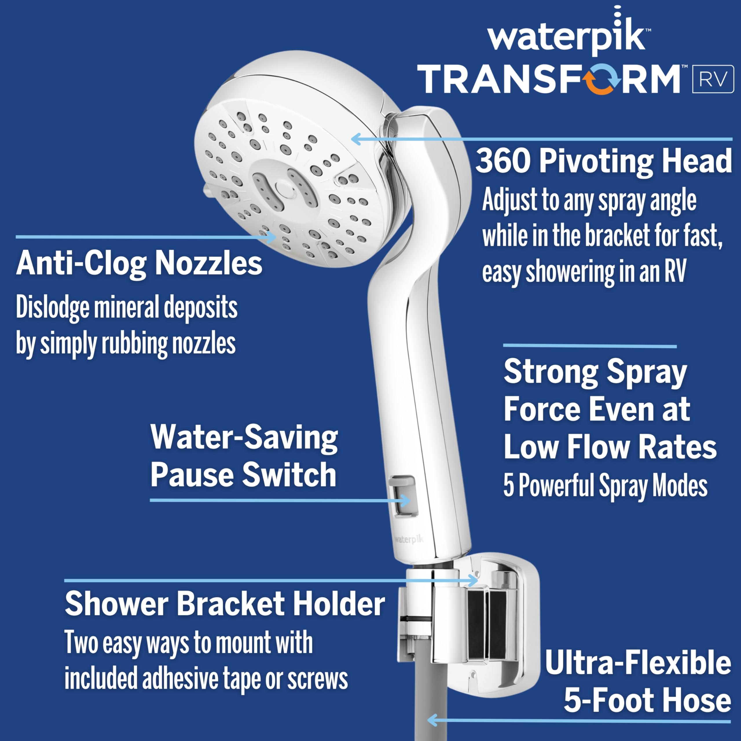 Foto 4 pulgar | Alcachofa De Ducha Waterpik Transform Pivoting Rv Con Manguera Cromada - Venta Internacional.
