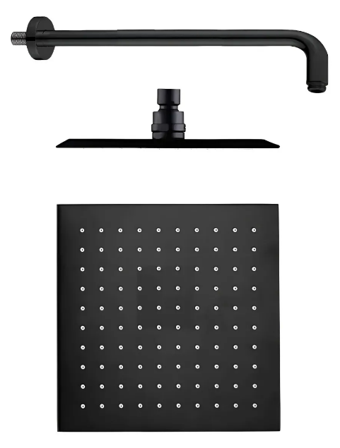 Regadera Xtellar Cuadrada 20cm Negra Acero Inox Con Tubo 40cm Color Negro