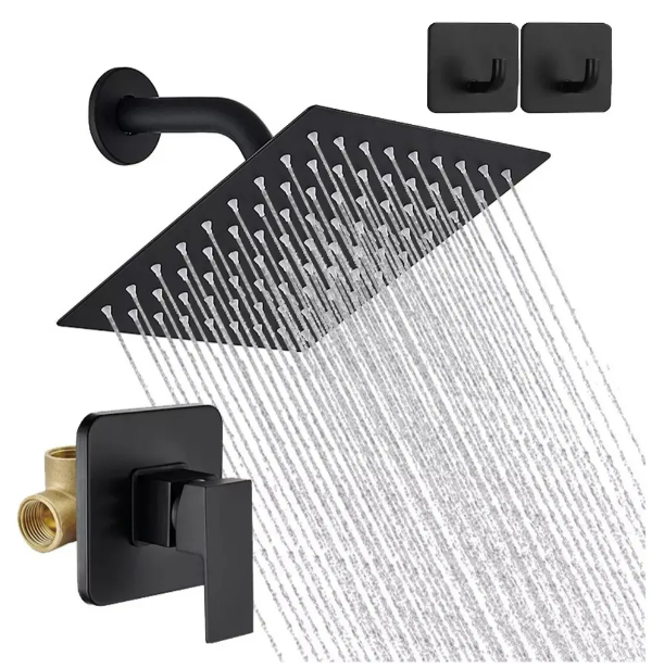 Bañera De Lujo Xtellar: Regadera Monomando De 20cm, Cuadrada Y Estilo Lluvia En Acero Inoxidable Negro