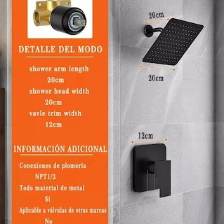 Foto 2 | Bañera De Lujo Xtellar: Regadera Monomando De 20cm, Cuadrada Y Estilo Lluvia En Acero Inoxidable Negro