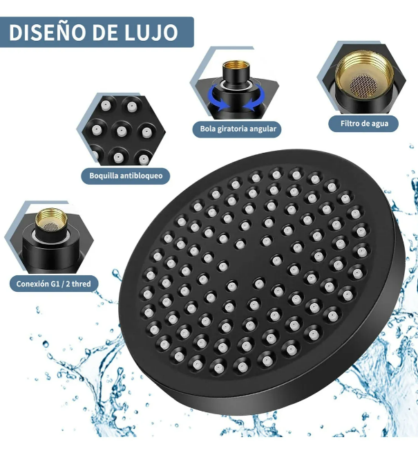 Foto 3 pulgar | Xtellar Regadera Premium De Alta Presión Tipo Lluvia, Elegante Y Ajustable En Negro Mate