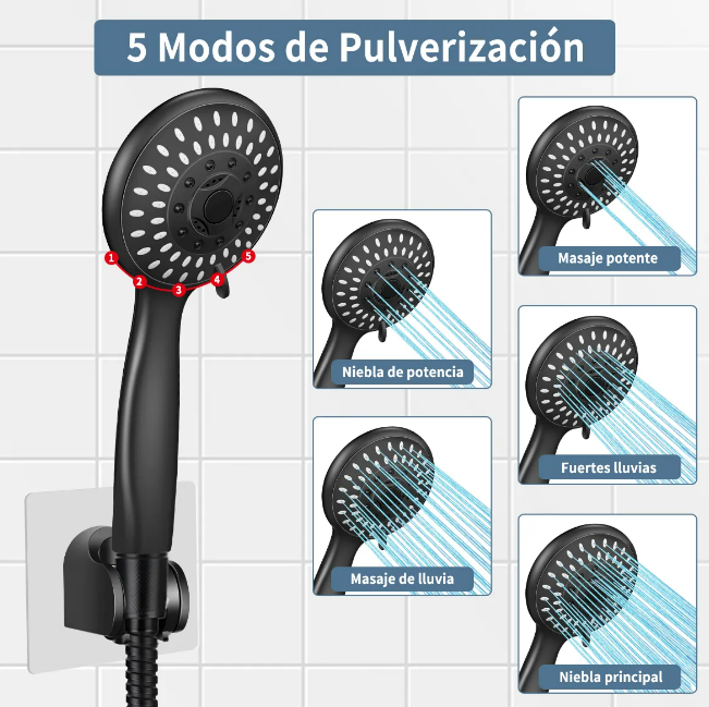 Foto 5 pulgar | Xtellar Regadera Premium De Alta Presión Tipo Lluvia, Elegante Y Ajustable En Negro Mate