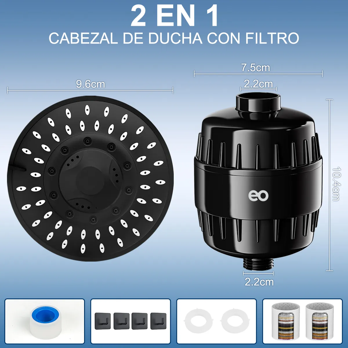 Foto 4 pulgar | Cabezal De Ducha Led Con 2 Filtros Eo Safe Imports Esi-20285 Negro