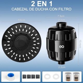 Foto 3 | Cabezal De Ducha Led Con 2 Filtros Eo Safe Imports Esi-20285 Negro