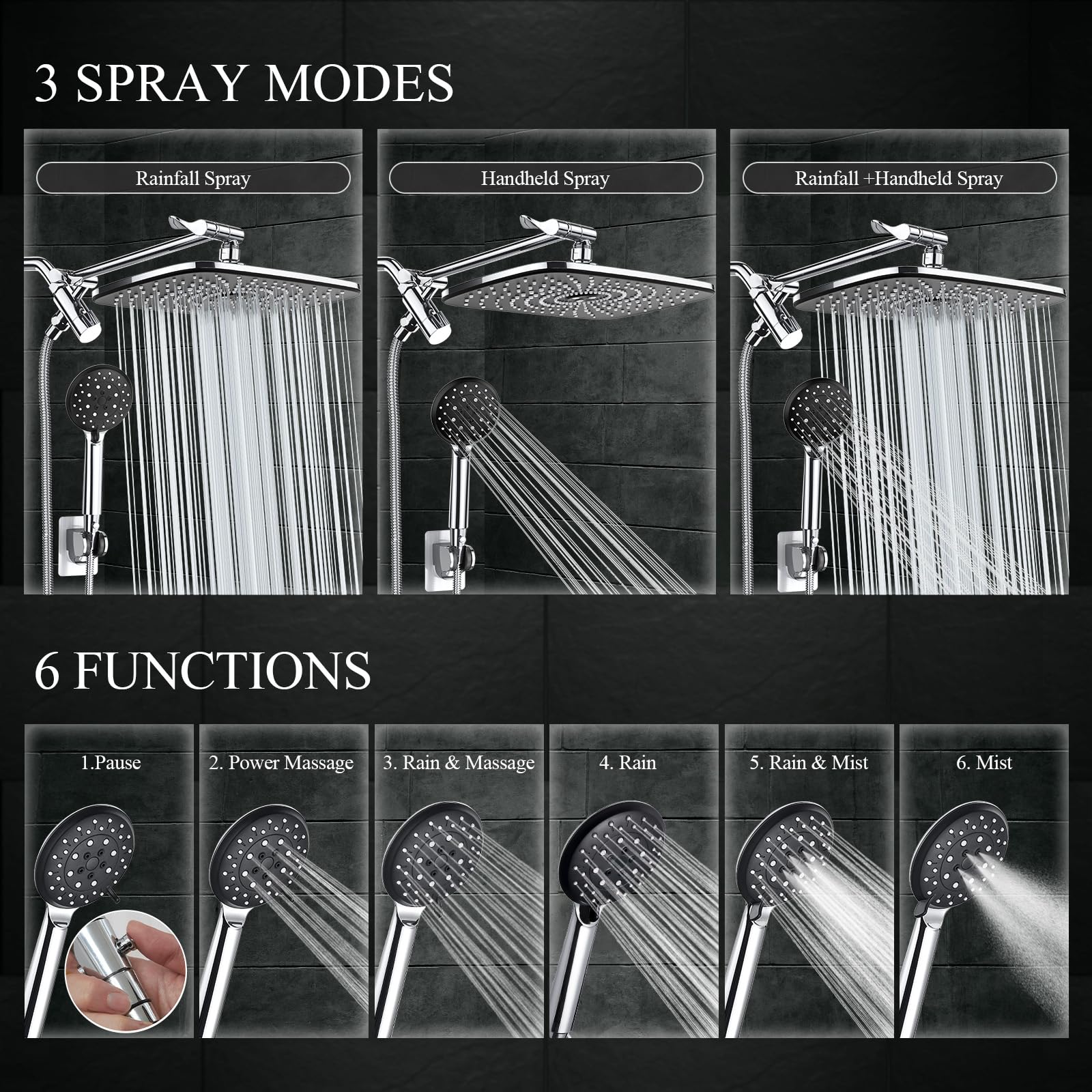 Foto 4 | Cabezal De Ducha Combo Veken High Pressure Rain Con Brazo De Extensión - Venta Internacional.