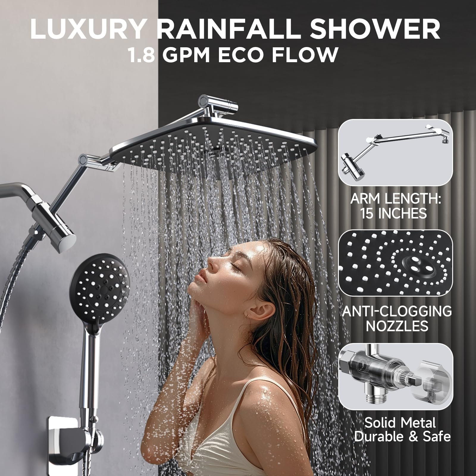 Foto 5 pulgar | Alcachofa De Ducha Veken Eco-flow De 1 8 Gpm Para Lluvia  30 Cm  Con 6 Modos De Mano - Venta Internacional.