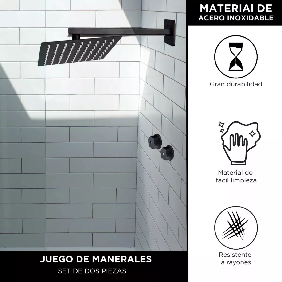 Foto 4 pulgar | Juego De Manerales Para Regadera En Negro Mate, Gran Diseño, Duraderos