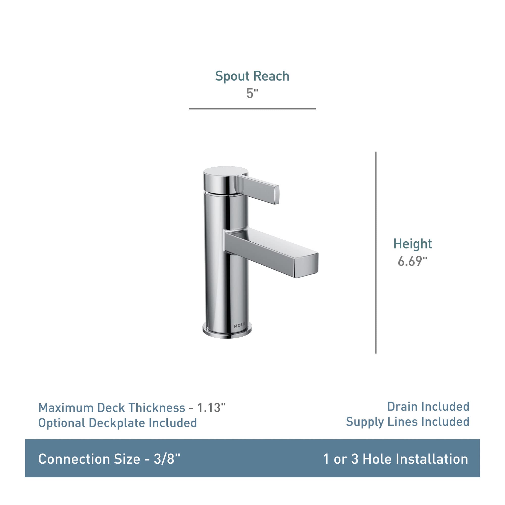 Foto 5 | Grifo De Baño Moen Beric Chrome Modern De Una Sola Manija 84774 - Venta Internacional.