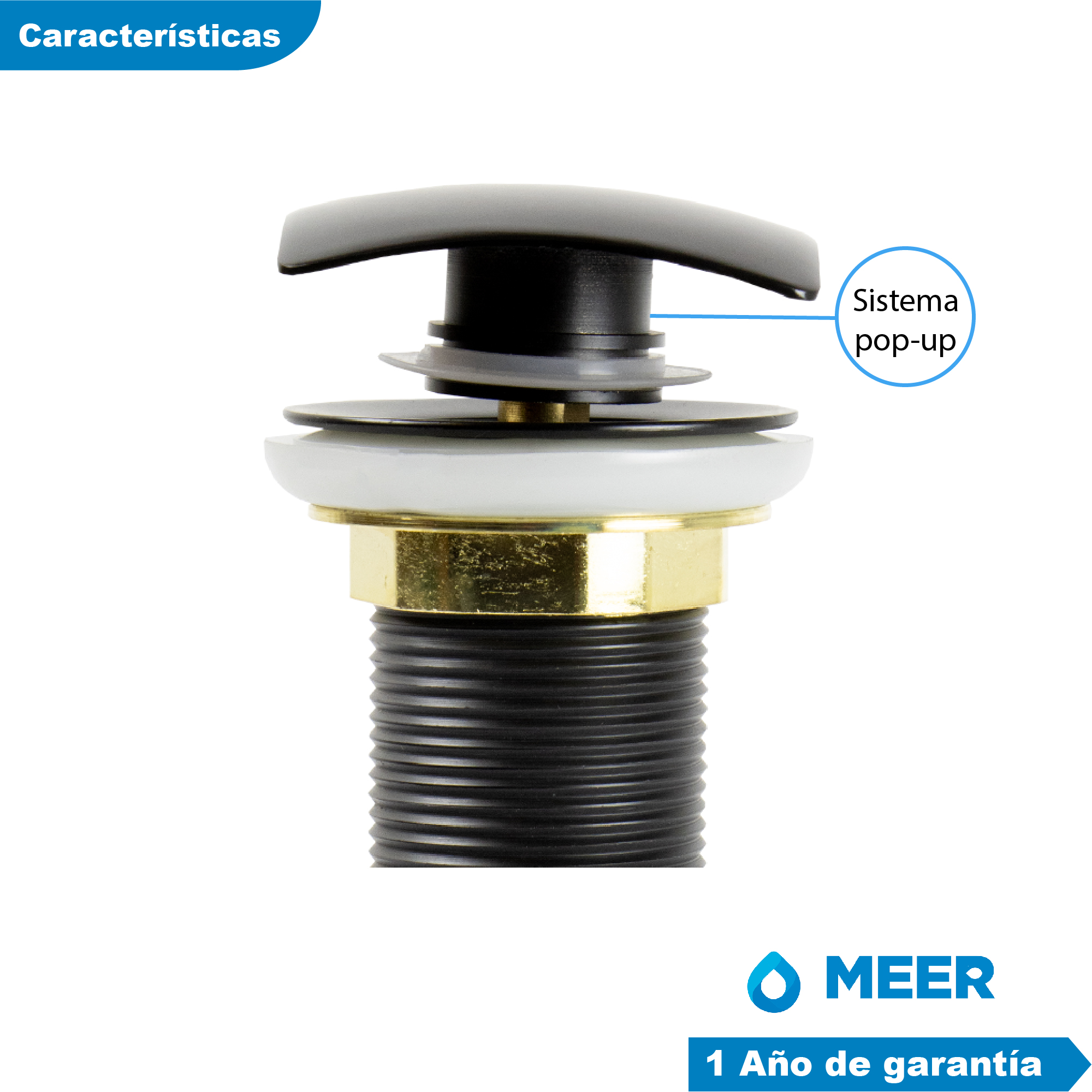 Foto 4 pulgar | Meer Faucets By Cnx - Contra Para Lavabo Pop-up De Acero Inoxidable Negro Mate