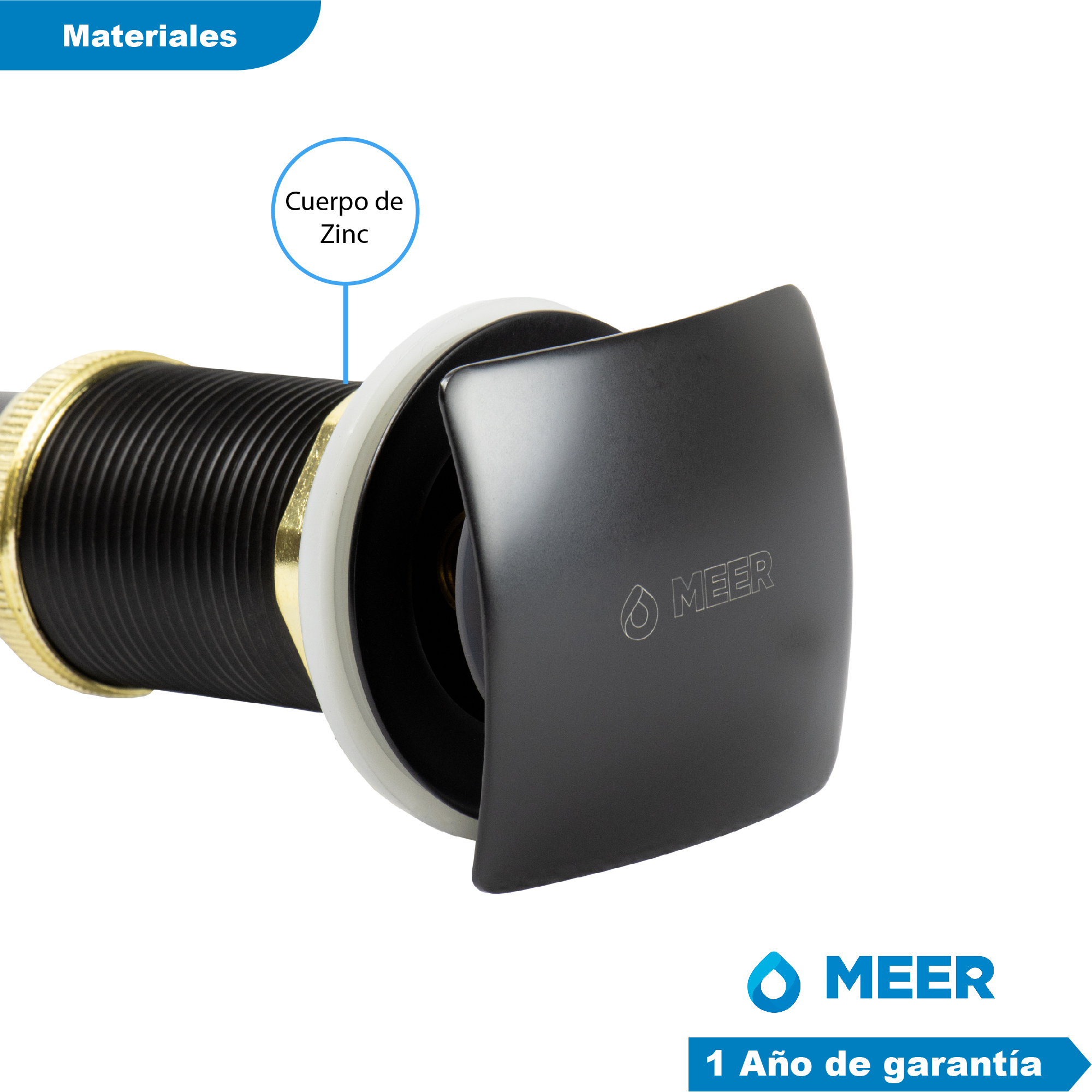 Foto 5 pulgar | Meer Faucets By Cnx - Contra Para Lavabo Pop-up De Acero Inoxidable Negro Mate