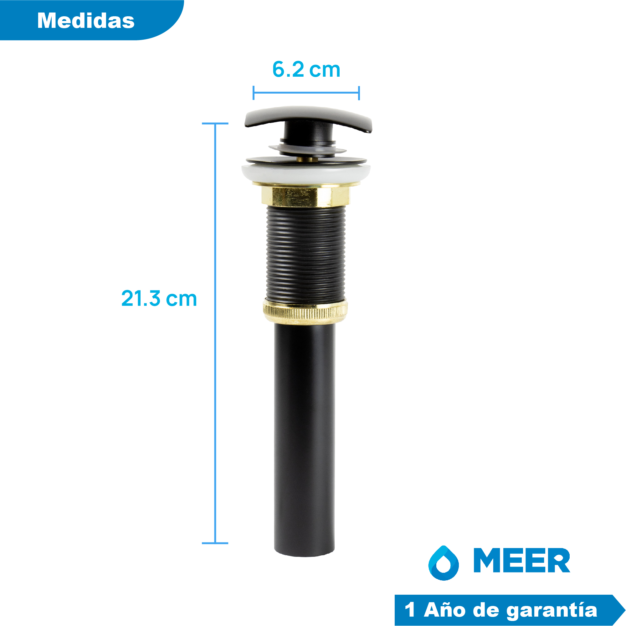 Foto 6 pulgar | Meer Faucets By Cnx - Contra Para Lavabo Pop-up De Acero Inoxidable Negro Mate