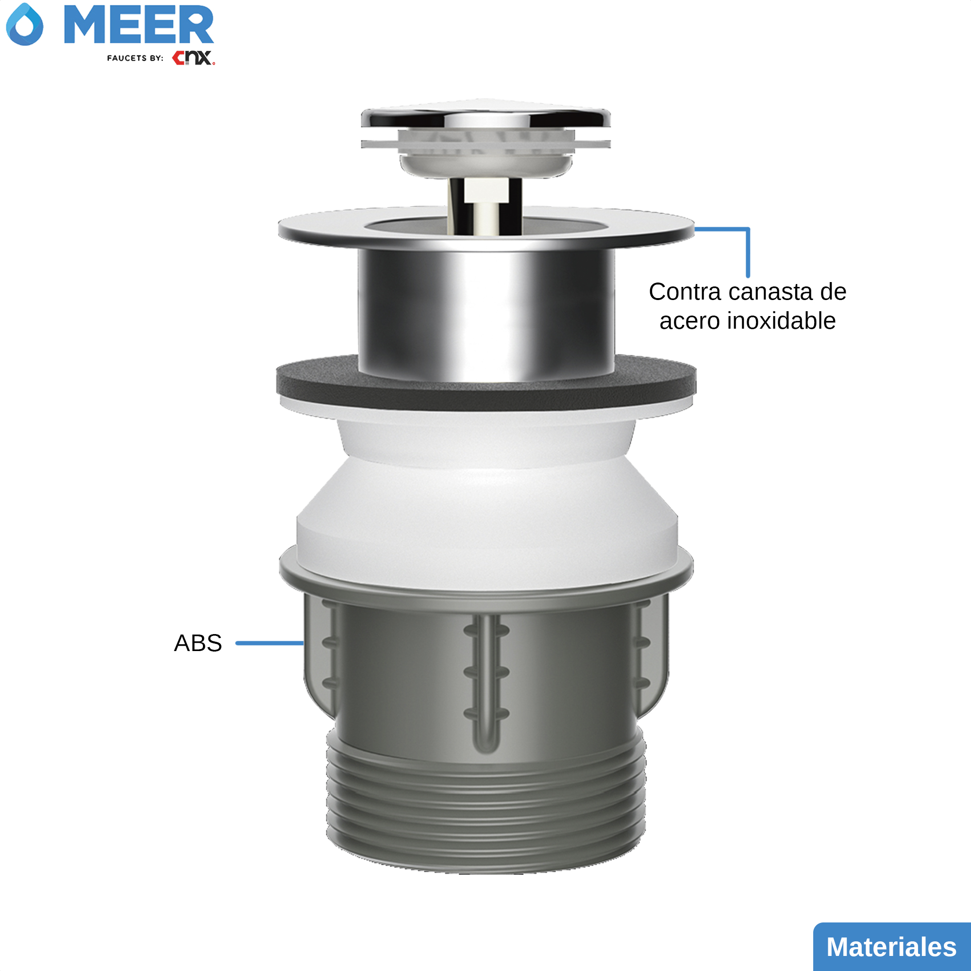 Foto 3 | Desagüe Emergente Meer-CNX CANPOP-006 De Acero Inoxidable Y ABS Con Botón Pop-up Para Lavabos Cocinas Y Bañeras