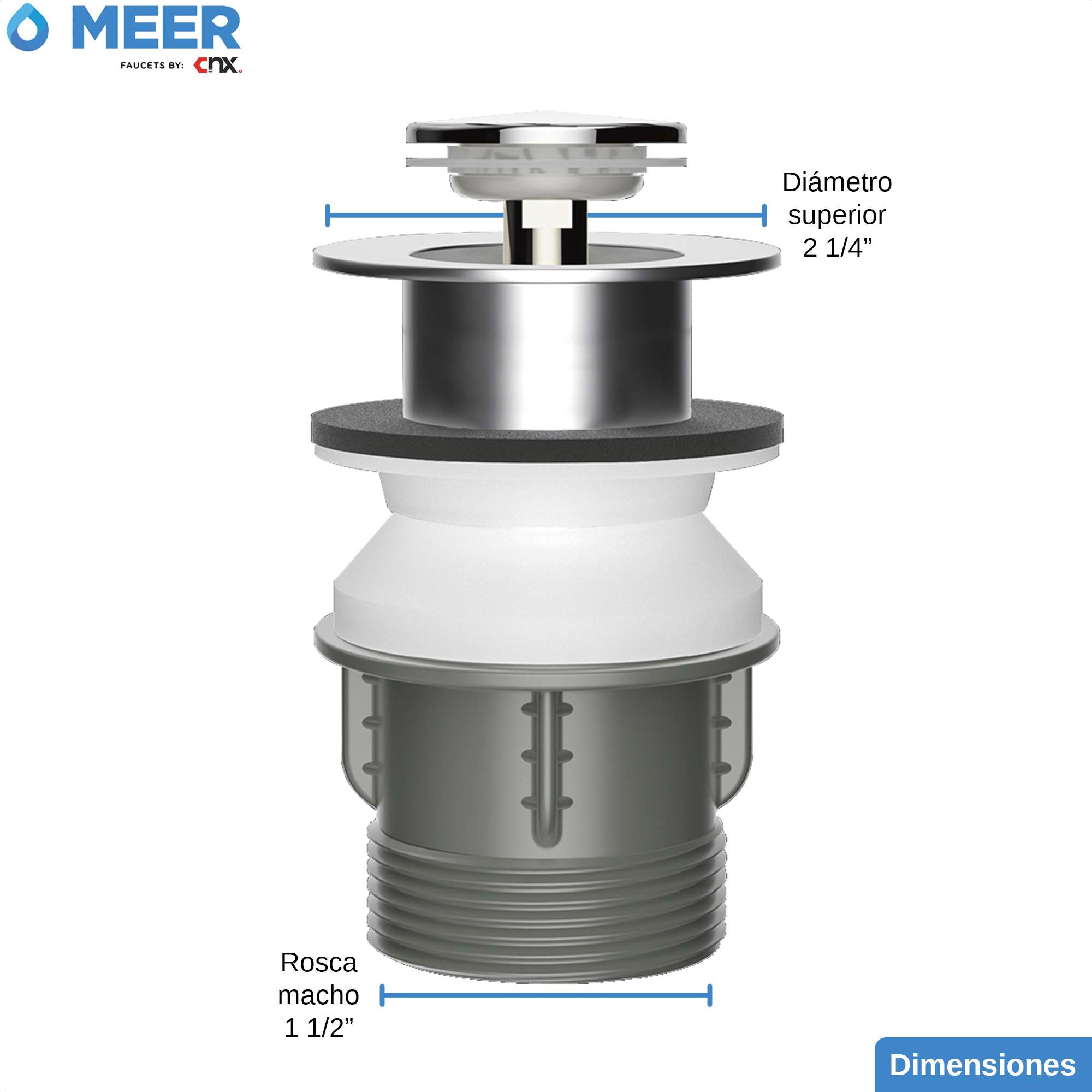 Foto 5 pulgar | Desagüe Emergente Meer-CNX CANPOP-006 De Acero Inoxidable Y ABS Con Botón Pop-up Para Lavabos Cocinas Y Bañeras