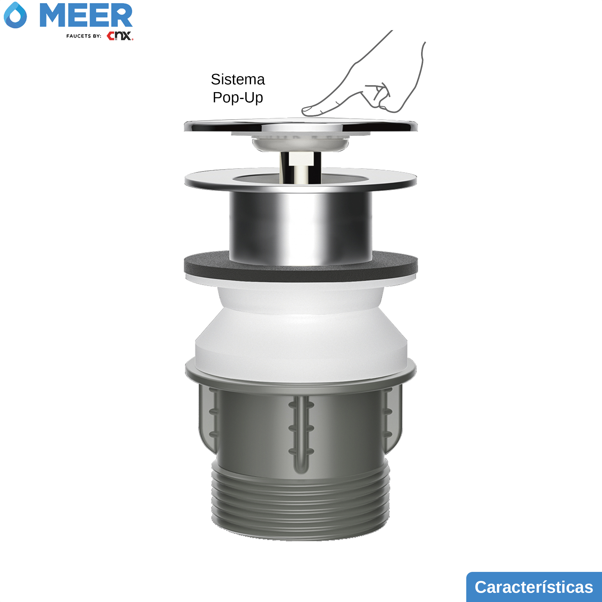 Foto 2 | Desagüe Emergente Meer-CNX CANPOP-007 De Acero Inoxidable Y Abs Con Botón Pop-up Para Lavabos Cocinas Y Bañeras