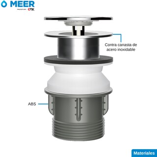 Foto 3 | Desagüe Emergente Meer-CNX CANPOP-007 De Acero Inoxidable Y Abs Con Botón Pop-up Para Lavabos Cocinas Y Bañeras