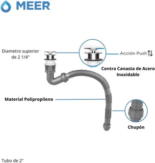 Foto 2 | Cnx Meer Faucets | Contra Canasta De Acero Inoxidable Con Extensión De Tubo Para Lavabo De Baño(gris Cromado)