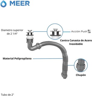 Foto 2 | Cnx Meer Faucets | Contra Lavabo De Acero Inoxidable Chico Con Extensión De Tubo Para Lavabos De Baño (gris Cromado)