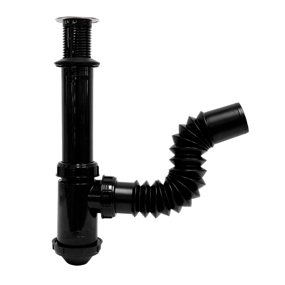 Céspol Para Lavabo U Ovalín, Color Negro, Con Rejilla Cubierta De Acero Inoxidable, Bote Chico, Extensión Flexible