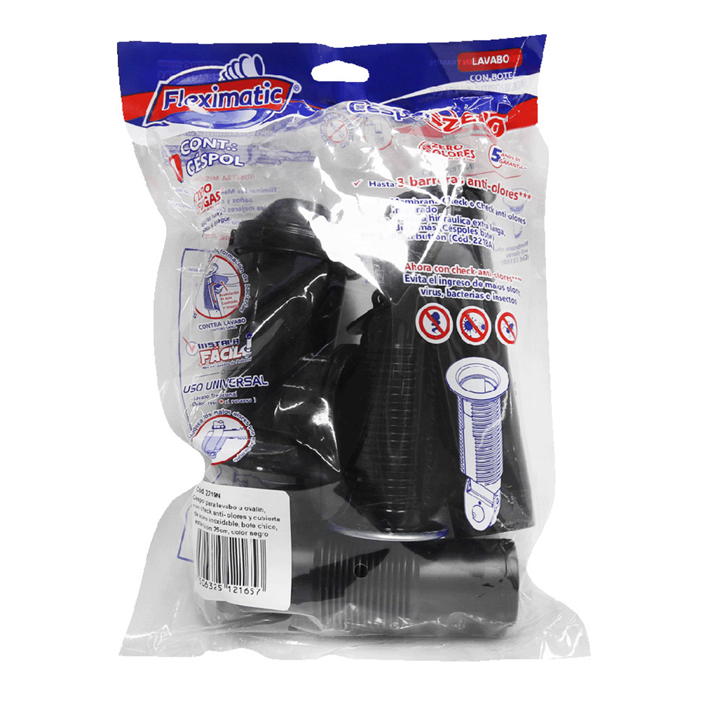 Foto 5 pulgar | Céspol Para Lavabo U Ovalín, Color Negro, Con Rejilla Cubierta De Acero Inoxidable, Bote Chico, Extensión Flexible