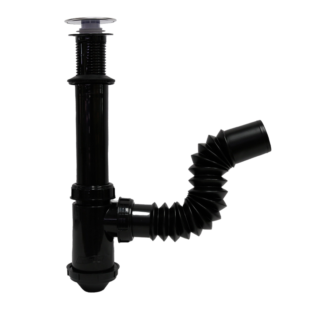 Foto 1 | Céspol Para Lavabo U Ovalín, Color Negro, Sistema Push, Bote Chico, Extensión Flexible De 25 Cm. Con Check Anti-olores