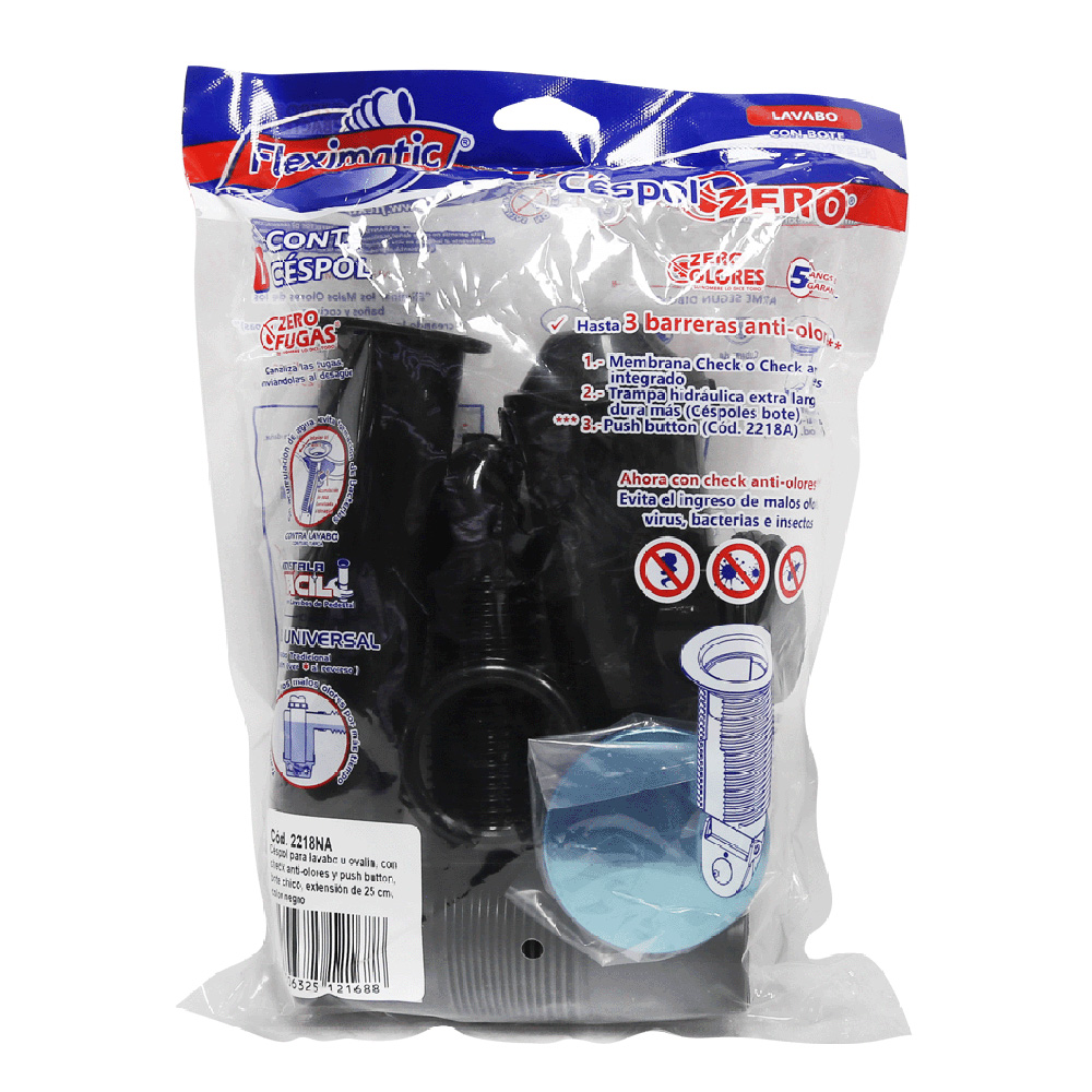 Foto 4 | Céspol Para Lavabo U Ovalín, Color Negro, Sistema Push, Bote Chico, Extensión Flexible De 25 Cm. Con Check Anti-olores