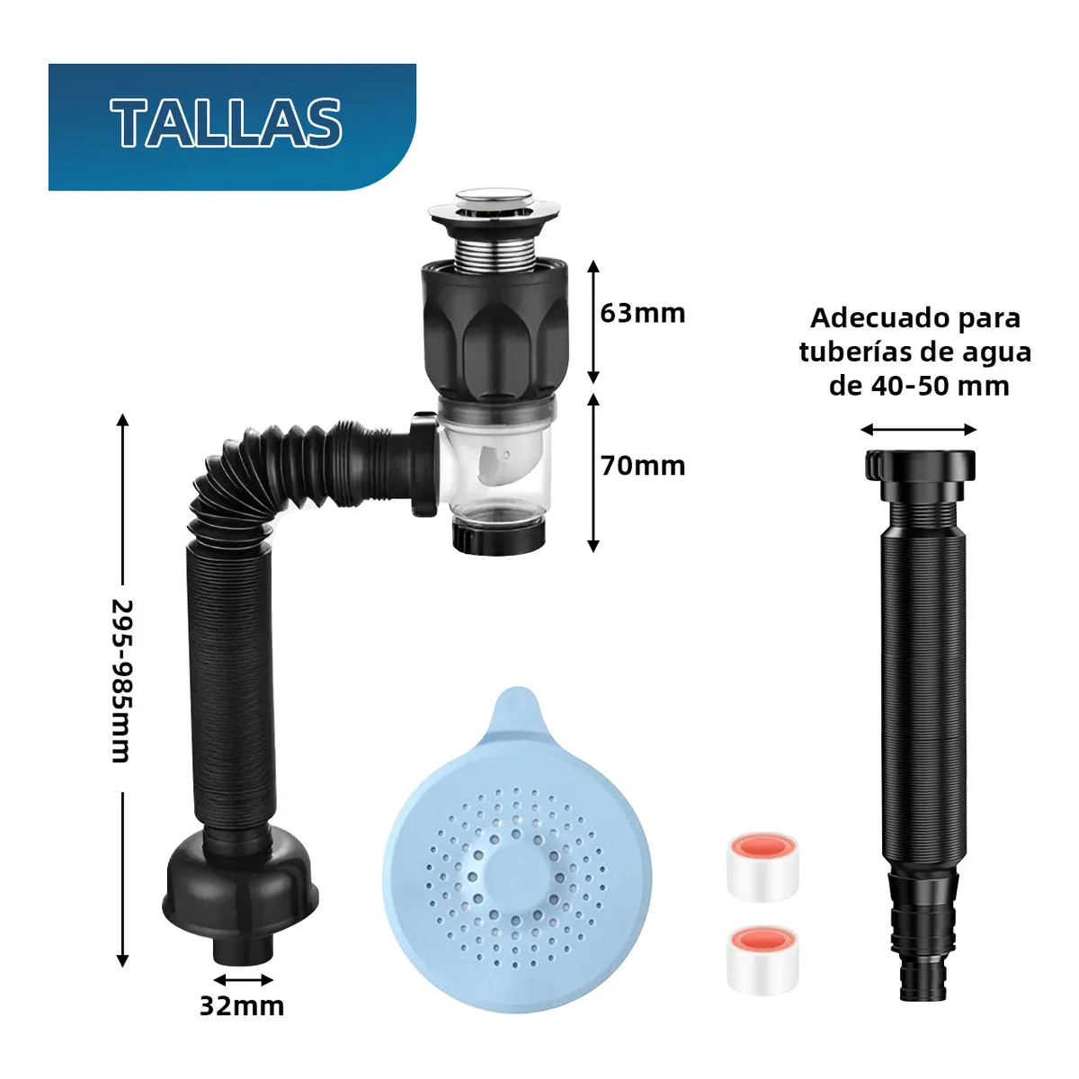 Foto 3 pulgar | Kit De Desagüe Flexible Para Lavabo De Baño  Eo Safe Imports Esi-20290 Negro