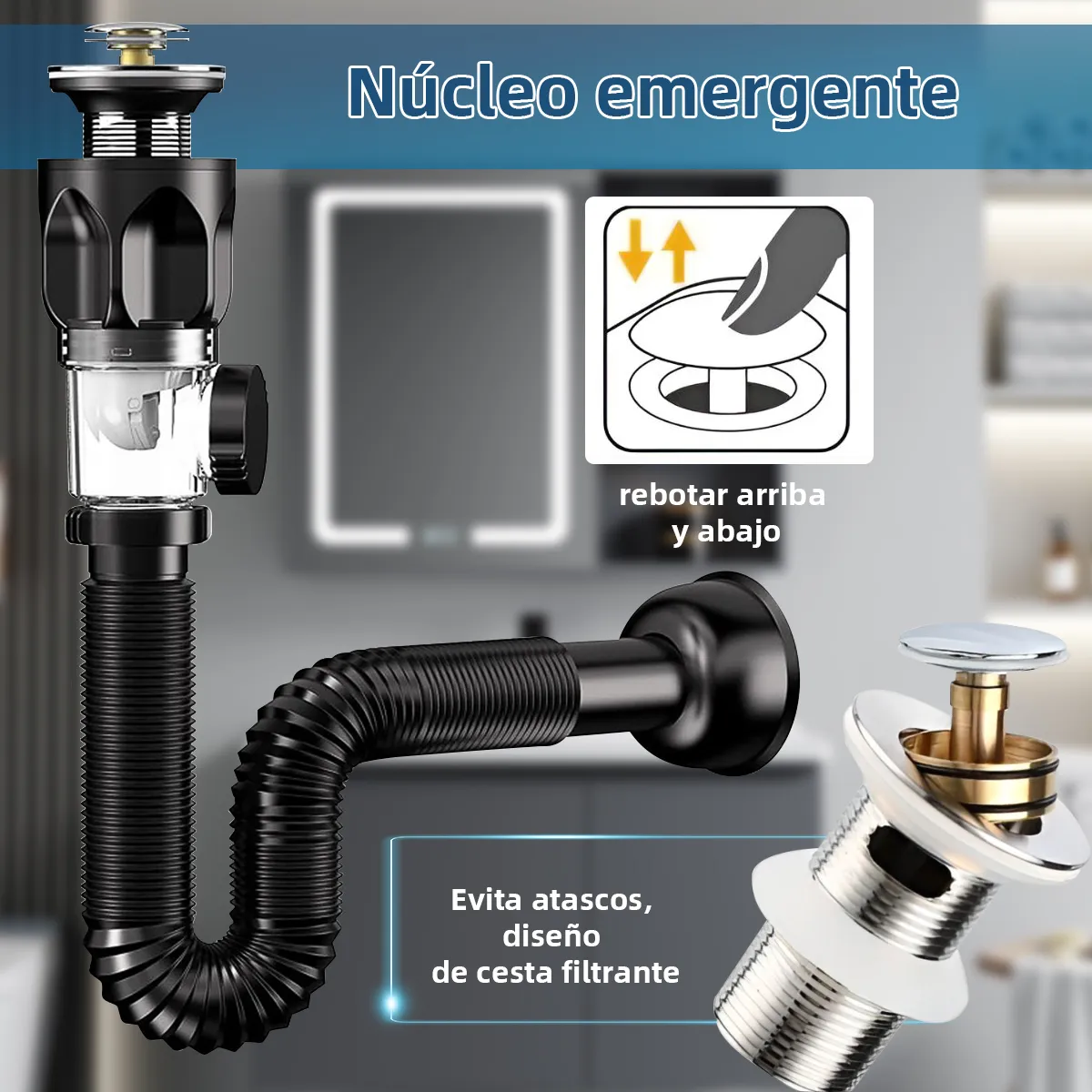 Foto 4 pulgar | Kit De Desagüe Flexible Para Lavabo De Baño  Eo Safe Imports Esi-20290 Negro