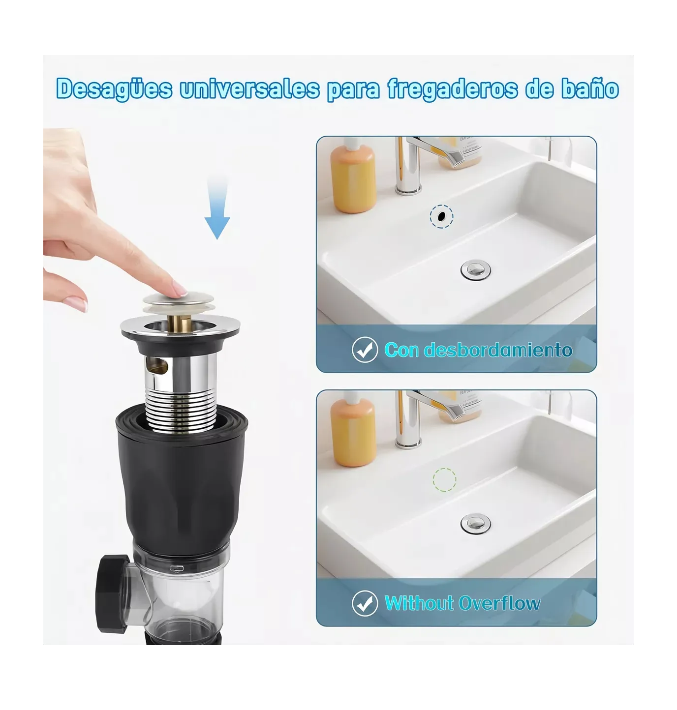 Foto 4 pulgar | Juego De Desagüe Para Lavabo De Fregado Con Pulsador Negro