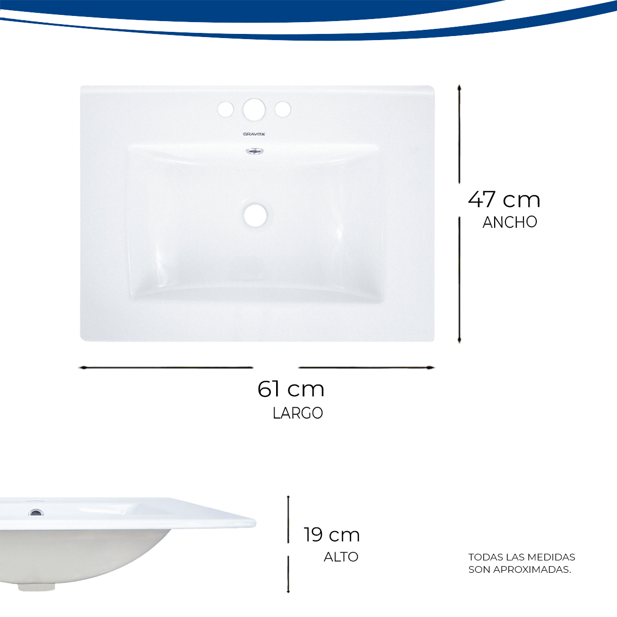 Foto 7 | Lavabo De Ceramica Integrado En Cubierta Con Rebosadero Marca Gravita